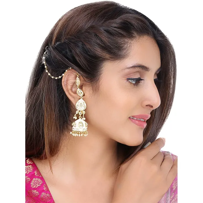 Bracelets Yellow Chimes Yellow Chimes Ethnic Gold Plated Kundan Studded White Meenakari Design Pearl Jhumka Earrings for Women and Girls Medium Model Number YCTJERMKRIJUMWH
