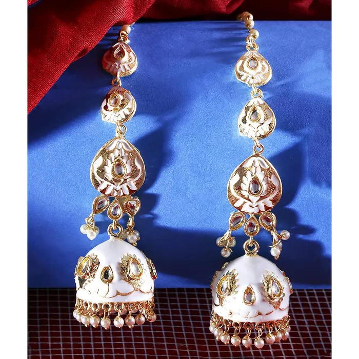 Bracelets Yellow Chimes Yellow Chimes Ethnic Gold Plated Kundan Studded White Meenakari Design Pearl Jhumka Earrings for Women and Girls Medium Model Number YCTJERMKRIJUMWH