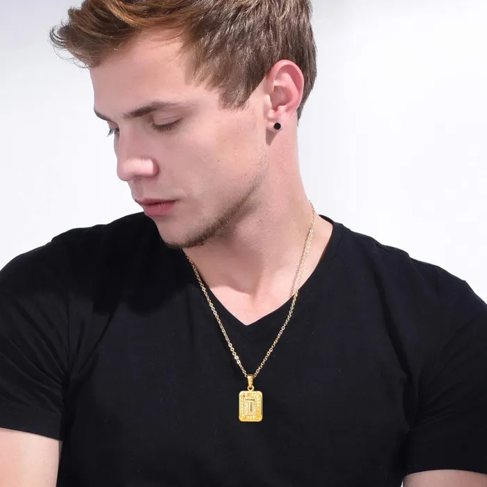 Bracelets Yellow Chimes Yellow Chimes Gold Plated Alphabet T Statement Pendant Necklace for Men and Women