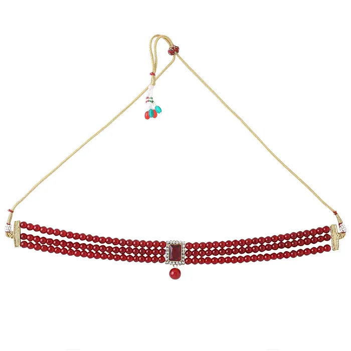 Bracelets Yellow Chimes Yellow Chimes Jewellery Set for Women and Girls Traditional Red Beads Choker Set for Women Gold Plated Choker Necklace Set Birthday Gift for girls women Anniversary Gift for Wife