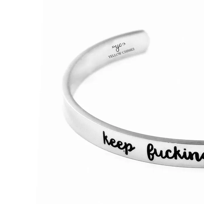 Bracelets Yellow Chimes Yellow Chimes Keep Fucking Going Unisex Inspirational Gifts Message Engraved Karma Band Bracelet Bangle Mirror Polish Stainless Steel for Women Men