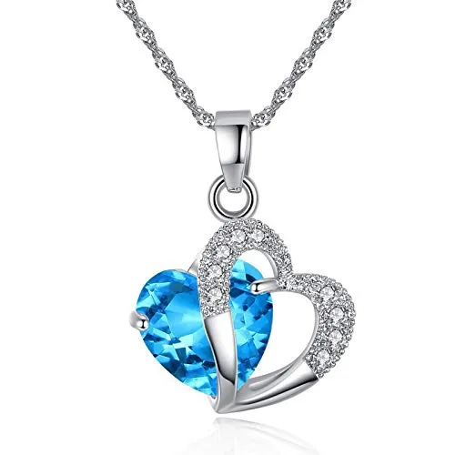 Bracelets Yellow Chimes Yellow Chimes Ocean Blue Heart Crystal Pendant Necklace Set for Women and Girls