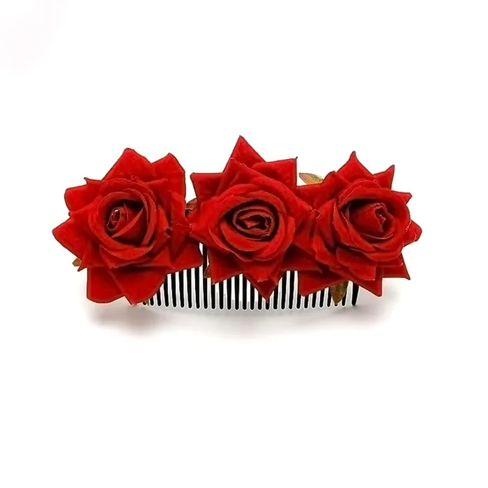 Bridal Comb Pin Floral Hair Accessory for Women 18cm x 9cm Red Yellow Chimes Necklaces Bridal Comb Pin Floral Hair Accessory for Women 18cm x 9cm Red Yellow Chimes Necklaces