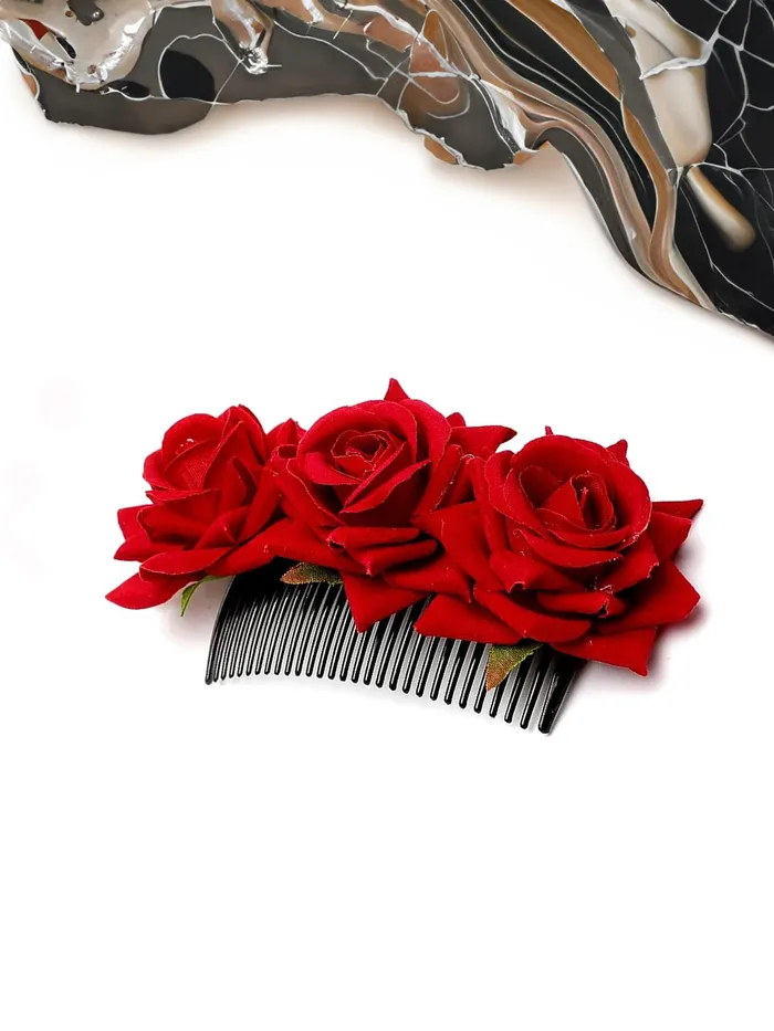 Bridal Comb Pin Floral Hair Accessory for Women 18cm x 9cm Red Yellow Chimes Necklaces