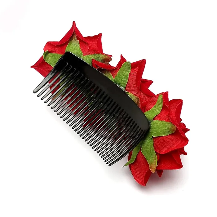 Bridal Comb Pin Floral Hair Accessory for Women 18cm x 9cm Red Yellow Chimes Necklaces