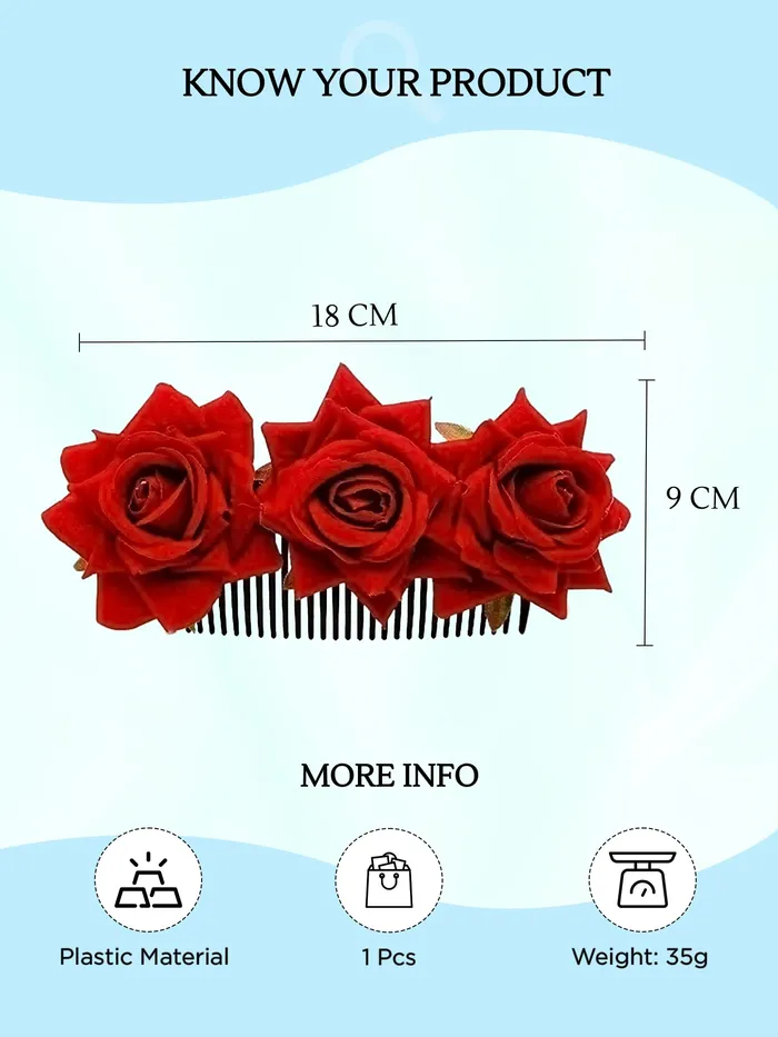 Bridal Comb Pin Floral Hair Accessory for Women 18cm x 9cm Red Yellow Chimes Necklaces