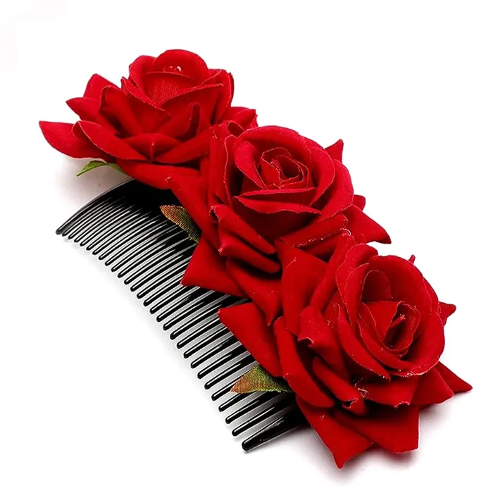 Bridal Comb Pin Floral Hair Accessory for Women 18cm x 9cm Red Yellow Chimes Necklaces