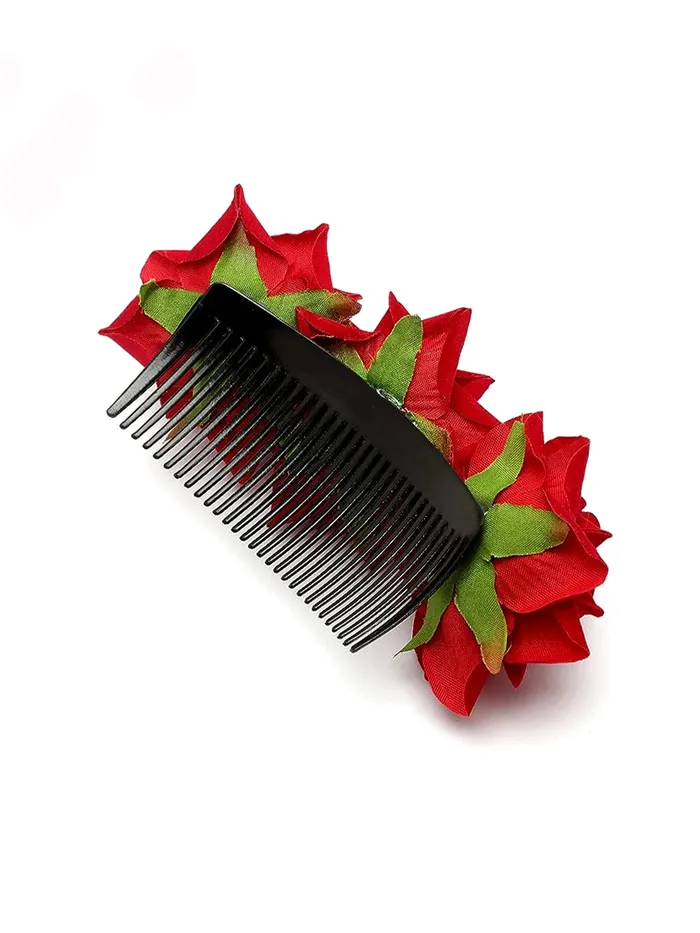 Bridal Comb Pin Floral Hair Accessory for Women 18cm x 9cm Red Yellow Chimes Necklaces