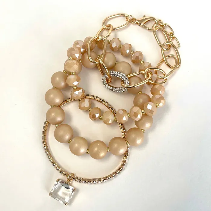 Candlewick Gift Shop Necklaces Stretch Bracelets Four Layered Latte Gold Stack