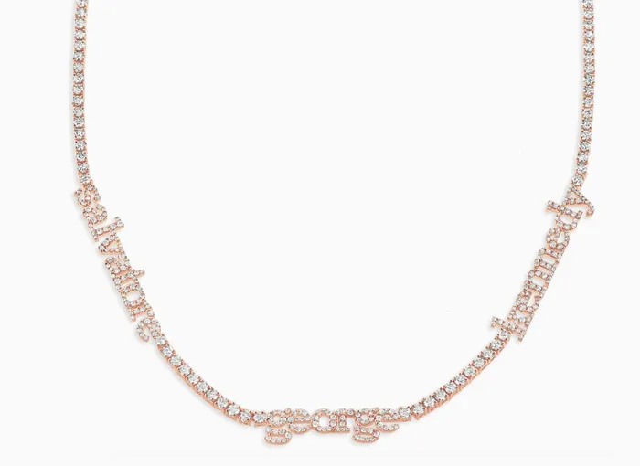 Carbon Hyde Necklaces 14K Gold Custom Nameplate Tennis Necklace