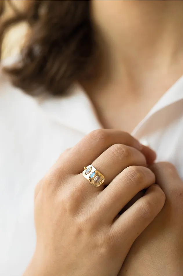 Celine Daoust Rings TRIPLE MARQUISE MOONSTONES PLATE RING Celine Daoust Rings TRIPLE MARQUISE MOONSTONES PLATE RING
