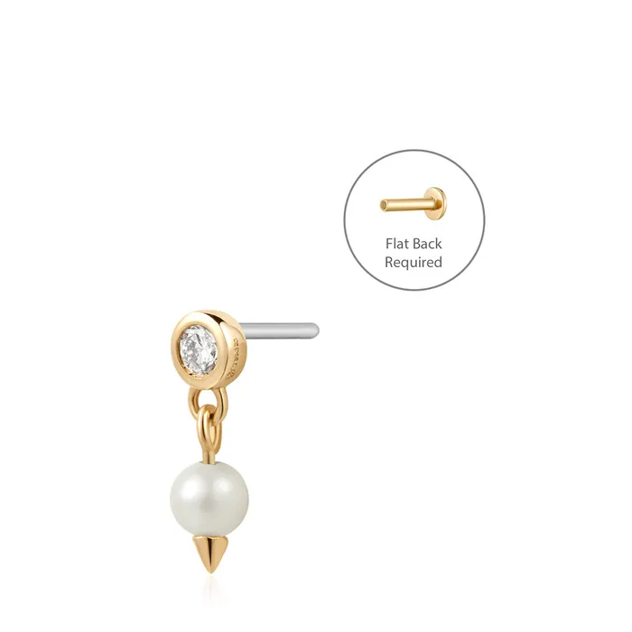 CHAR Pearl and Lab Grown Diamond Threadless Flatback Earring AURELIE GI Earrings