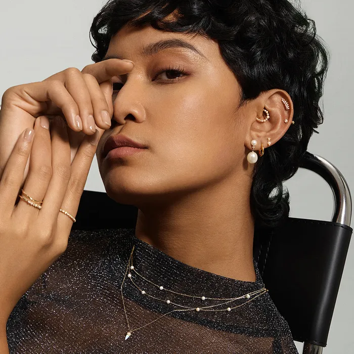 CHAR Pearl and Lab Grown Diamond Threadless Flatback Earring AURELIE GI Earrings