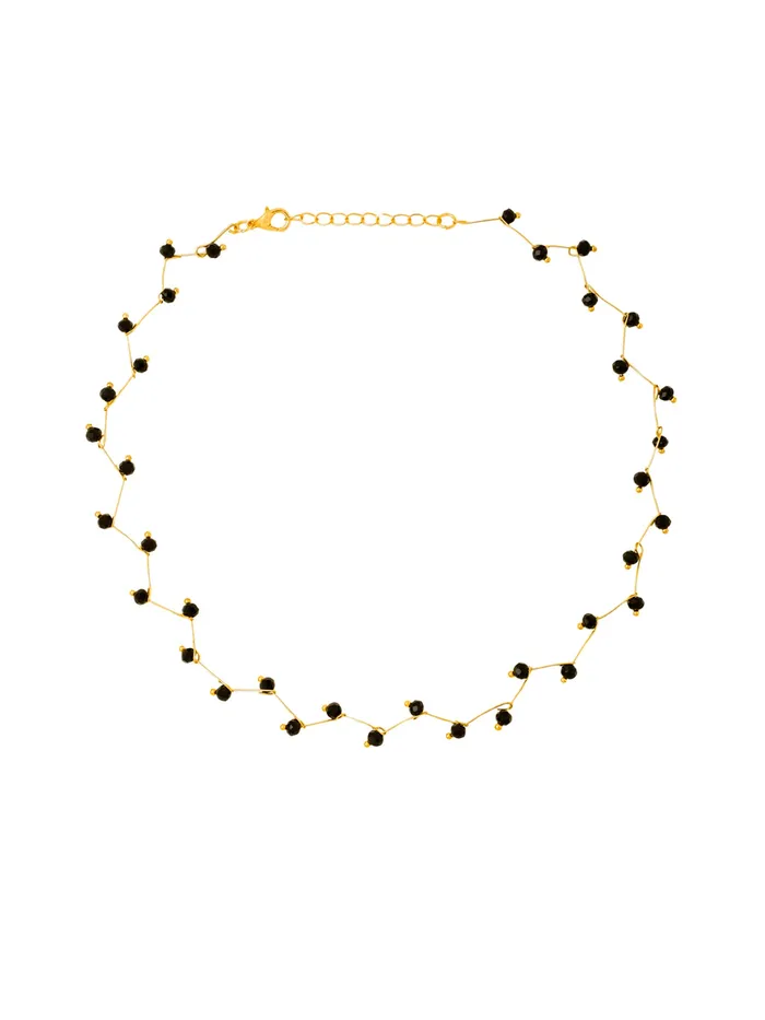 Choker Necklace Fashion Neck Chain with Black Stone Studs Gift for Women 29cm Gold Plated Yellow Chimes Bracelets