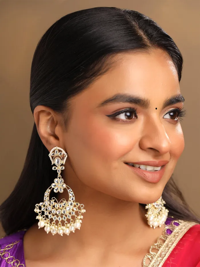 Combo Gold Plated Kundan Chandbali Earrings Lightweight Elegant 8cm Universal Size Gold Yellow Chimes Necklaces