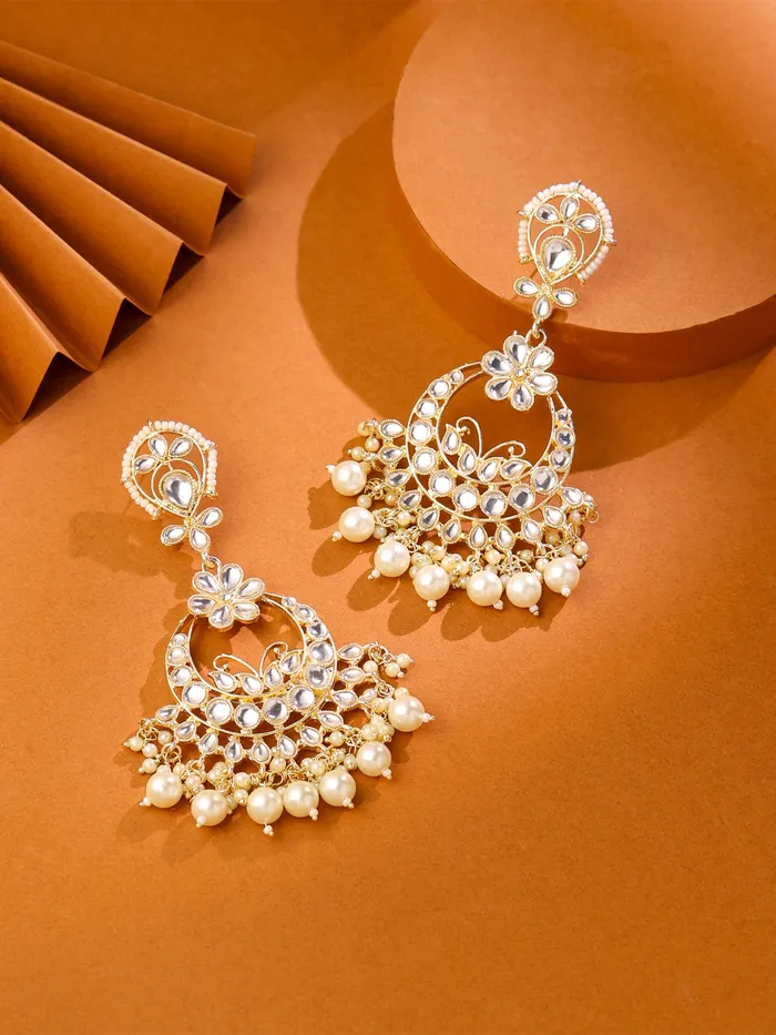 Combo Gold Plated Kundan Chandbali Earrings Lightweight Elegant 8cm Universal Size Gold Yellow Chimes Necklaces