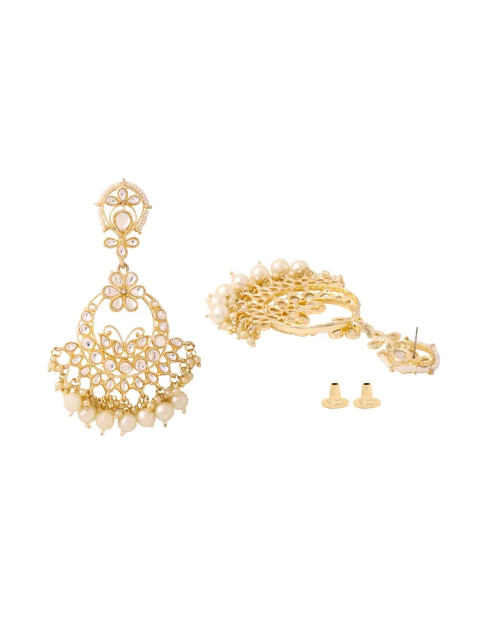 Combo Gold Plated Kundan Chandbali Earrings Lightweight Elegant 8cm Universal Size Gold Yellow Chimes Necklaces