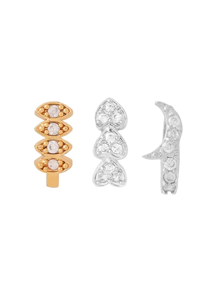 Combo Set of 3 Multicolor American Diamond Nose Pins No Piercing Traditional Style 15 cm Yellow Chimes Earrings Combo Set of 3 Multicolor American Diamond Nose Pins No Piercing Traditional Style 15 cm Yellow Chimes Earrings