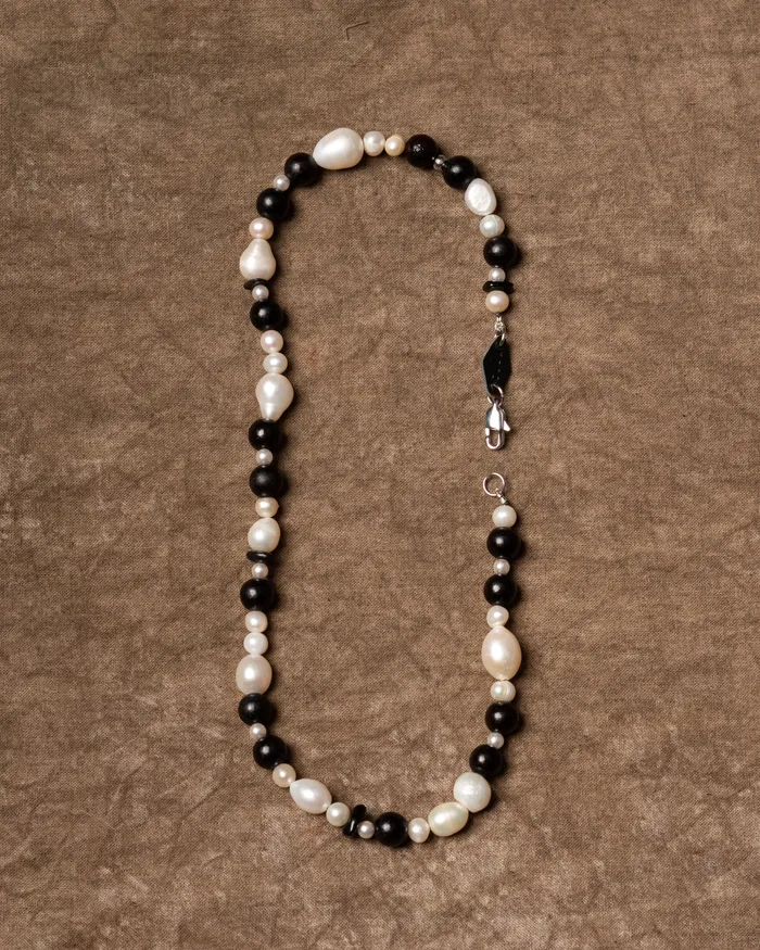 CUN Laina Grand Ebony Pearl Beaded Necklace Necklaces