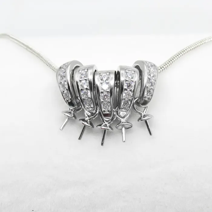 DIY Mount Pendant 925 Sterling Silver 5 Pack Rhinestone Dangle MPST101 Necklaces
