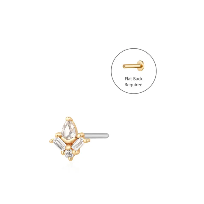 Earrings AURELIE GI AURORA Pear Baguette and Round White Sapphire Threadless Flatback Earring