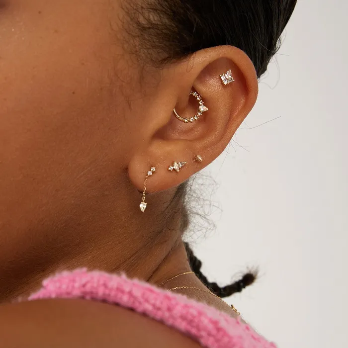Earrings AURELIE GI AURORA Pear Baguette and Round White Sapphire Threadless Flatback Earring