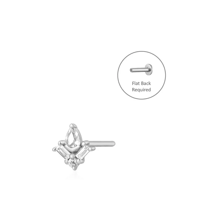 Earrings AURELIE GI AURORA Pear Baguette and Round White Sapphire Threadless Flatback Earring