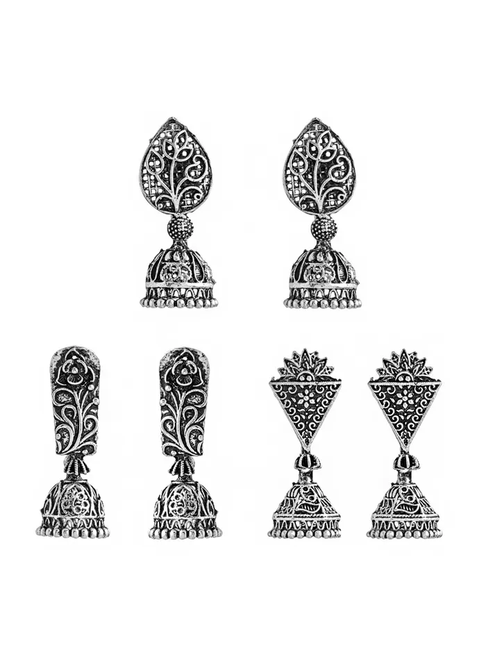 Earrings Combo 3 Pairs of Silver Oxidised Jhumka Earrings Traditional Design 35 cm Length Silver Yellow Chimes Earrings Combo 3 Pairs of Silver Oxidised Jhumka Earrings Traditional Design 35 cm Length Silver Yellow Chimes