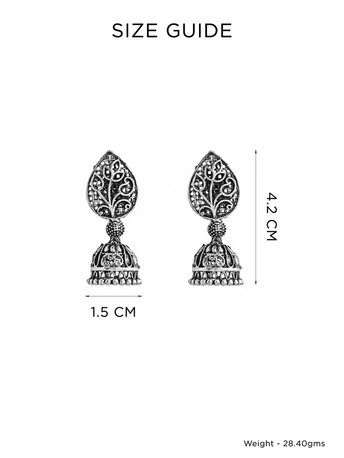 Earrings Combo 3 Pairs of Silver Oxidised Jhumka Earrings Traditional Design 35 cm Length Silver Yellow Chimes