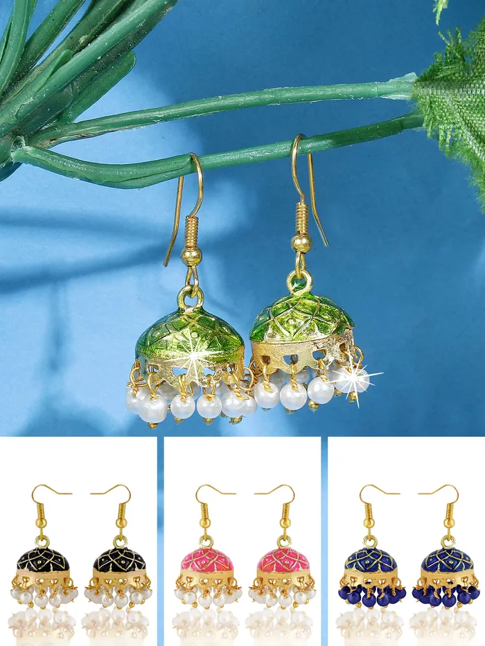 Earrings Kairangi Kairangi Earrings for Women and Girls Traditional Multicolor Meenakari Jhumka Earring Gold Plated Dome Shape Jhumki Combo Earrings Birthday Gift for girls and women Anniversary Gift for Wife