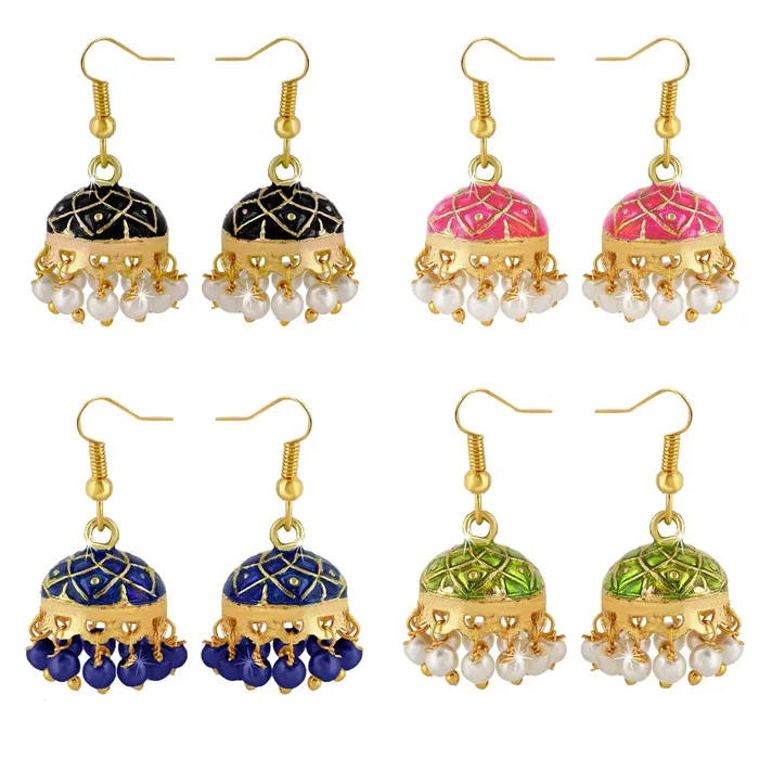 Earrings Kairangi Kairangi Earrings for Women and Girls Traditional Multicolor Meenakari Jhumka Earring Gold Plated Dome Shape Jhumki Combo Earrings Birthday Gift for girls and women Anniversary Gift for Wife
