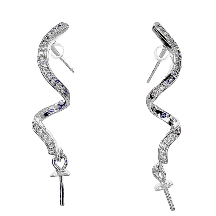 Earrings MEST044 DIY Mount Earrings 925 Sterling Silver Double Swirl Rhinestone Dangle