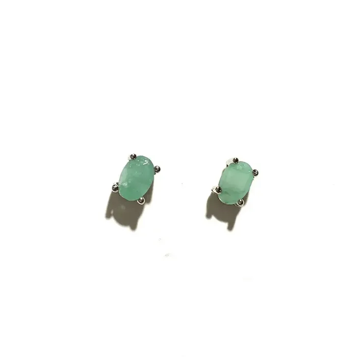 Earrings Metamorphidi Natural Emerald Earrings 925 Silver Studs