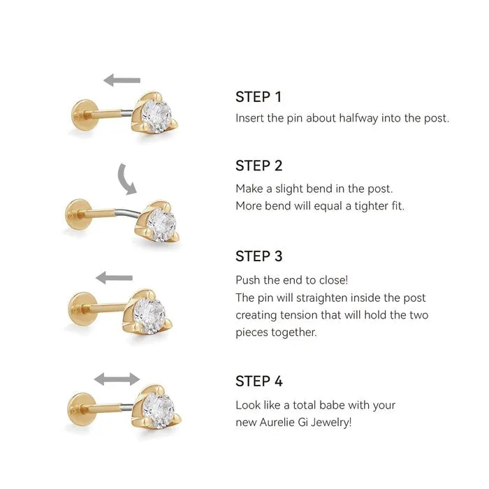 Earrings PEYTON White Sapphire Threadless Flatback Earring AURELIE GI