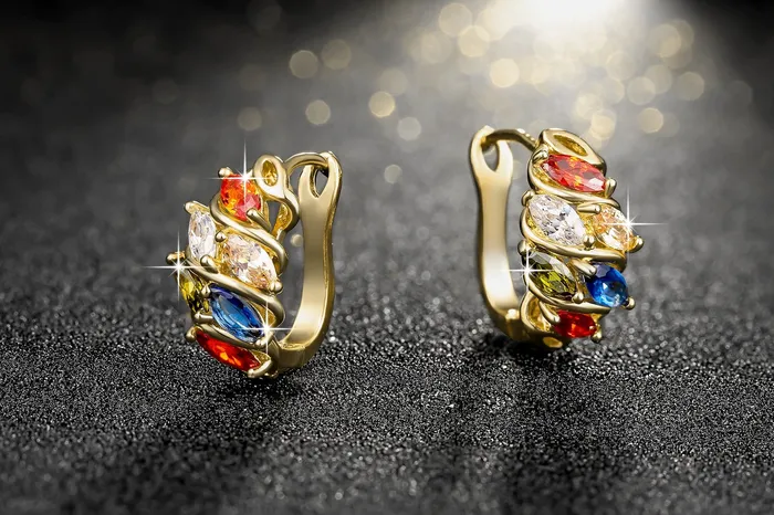Earrings Sparkling Colors Flowerets Swiss Cubic Zirconia 18K Gold Plated ClipOn Earrings for Girls and Women by YELLOW CHIMES Yellow Chimes