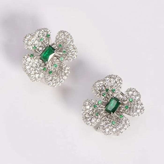 Earrings Sparkling Emerald Flower Ear Stud Earrings Fine Emerald Jewelry Metamorphidi