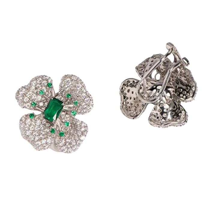 Earrings Sparkling Emerald Flower Ear Stud Earrings Fine Emerald Jewelry Metamorphidi