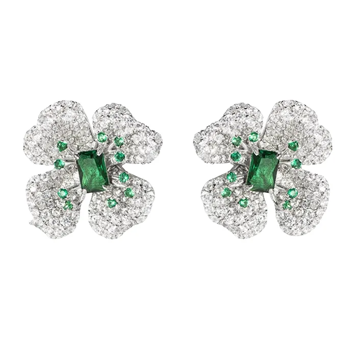 Earrings Sparkling Emerald Flower Ear Stud Earrings Fine Emerald Jewelry Metamorphidi