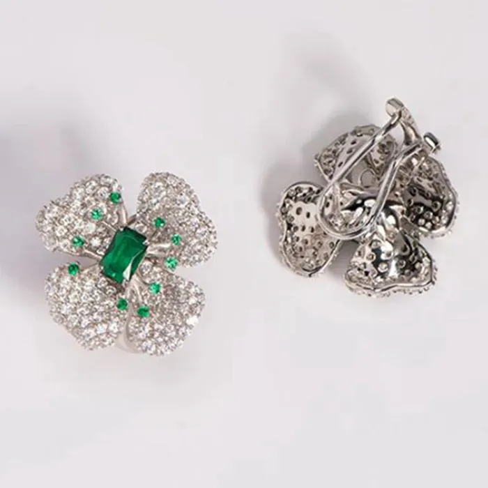 Earrings Sparkling Emerald Flower Ear Stud Earrings Fine Emerald Jewelry Metamorphidi
