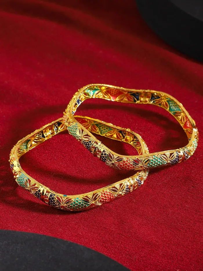 Earrings Yellow Chimes Bangles for Women Floral and Wave Designed Meenakari Touch Traditional Bangles for Women and Girls Yellow Chimes