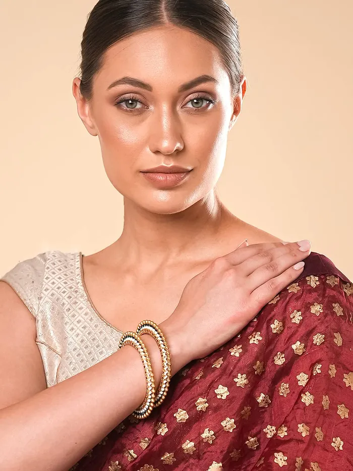 Earrings Yellow Chimes Bangles for Women Gold Toned Beads Designed Meenakari Touch Traditional Bangles for Women and Girls Yellow Chimes