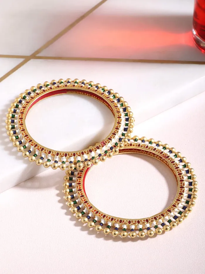 Earrings Yellow Chimes Bangles for Women Gold Toned Beads Designed Meenakari Touch Traditional Bangles for Women and Girls Yellow Chimes