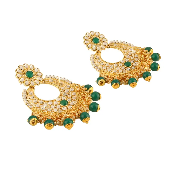 Earrings Yellow Chimes Chandbali Earrings for Women Traditional Kundan Earrings Moti Bandhani Work Chand bali Earrings for Women and Girls Yellow Chimes