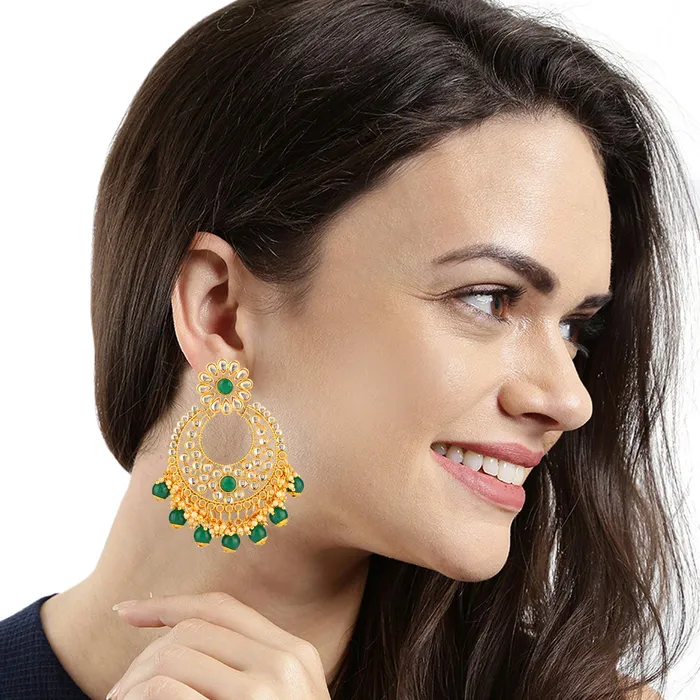 Earrings Yellow Chimes Chandbali Earrings for Women Traditional Kundan Earrings Moti Bandhani Work Chand bali Earrings for Women and Girls Yellow Chimes