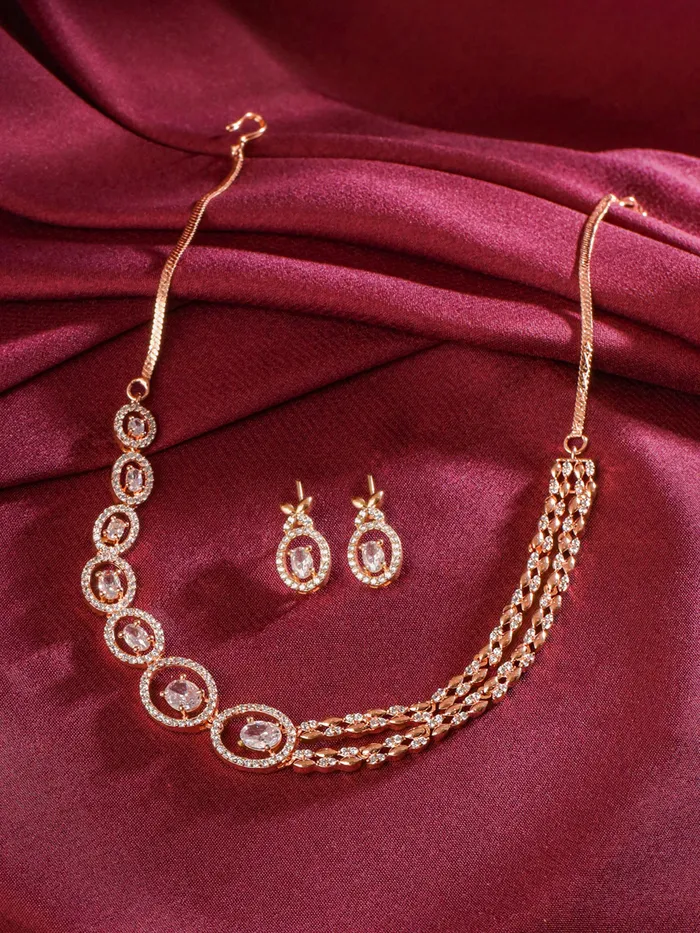 Earrings Yellow Chimes Diamond Necklace Set for Women White Stone Necklace Set AD Jewellery Set for Women Luxe Layers Rose Gold Diamond Necklace Set Birthday Anniversary Gift for Women Wife Yellow Chimes