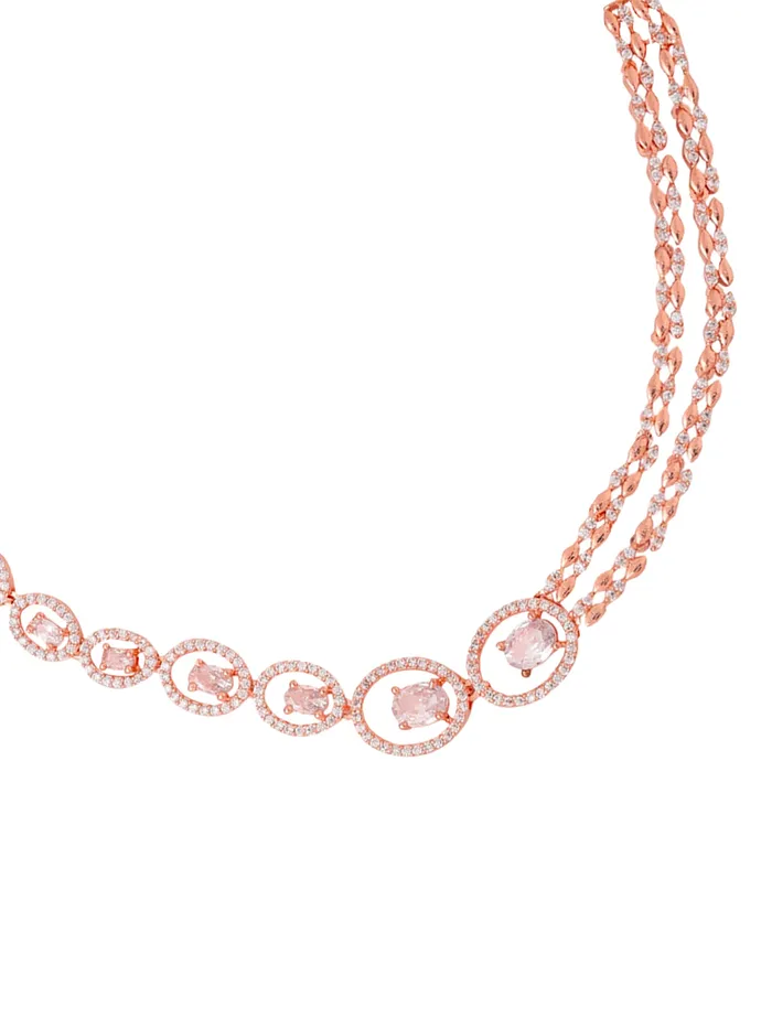 Earrings Yellow Chimes Diamond Necklace Set for Women White Stone Necklace Set AD Jewellery Set for Women Luxe Layers Rose Gold Diamond Necklace Set Birthday Anniversary Gift for Women Wife Yellow Chimes