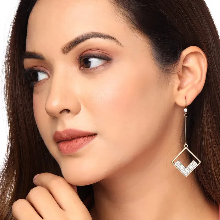 Earrings Yellow Chimes Earrings For Women Gold Tone Crystal Studded Geometrical Drop Dangle Earrings For Women and Girls Yellow Chimes