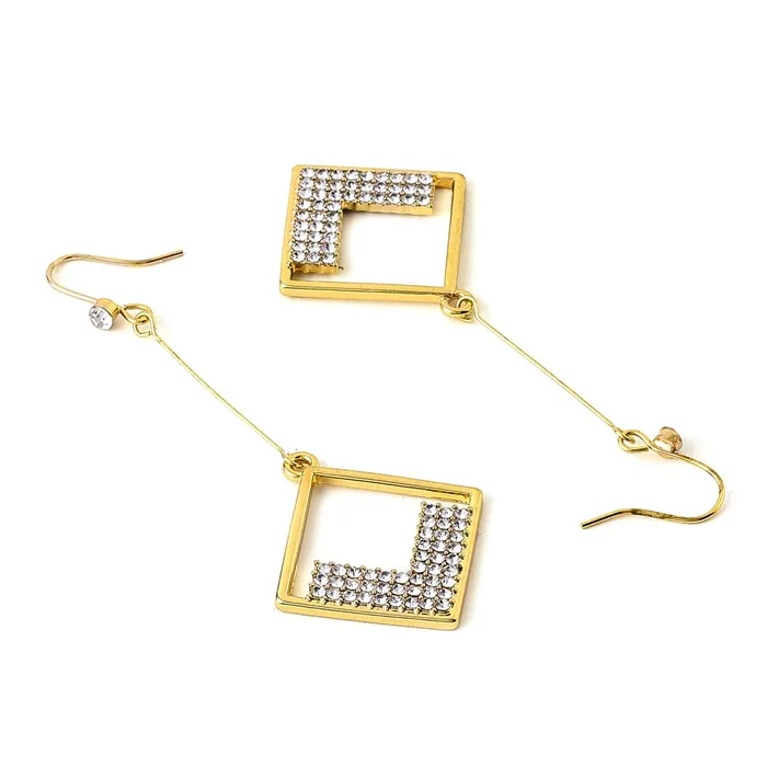 Earrings Yellow Chimes Earrings For Women Gold Tone Crystal Studded Geometrical Drop Dangle Earrings For Women and Girls Yellow Chimes