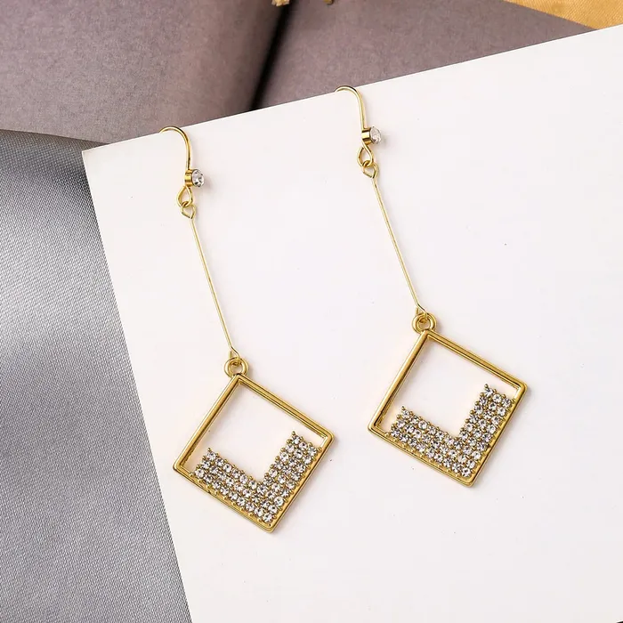Earrings Yellow Chimes Earrings For Women Gold Tone Crystal Studded Geometrical Drop Dangle Earrings For Women and Girls Yellow Chimes