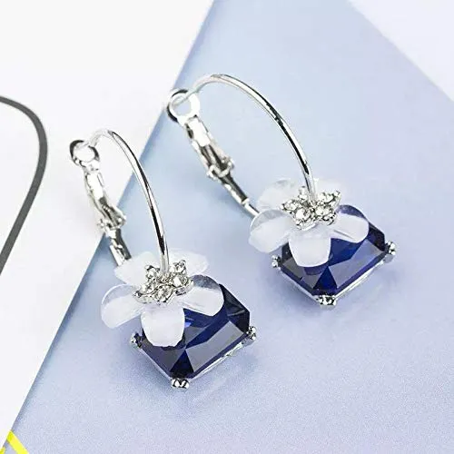 Earrings Yellow Chimes Elegant A Grade Crystal Flower Dangle Hoop Drop Earrings For Women and Girls Yellow Chimes